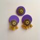 Purple Golden Round Studs Earrings With Adjustable Ring Set